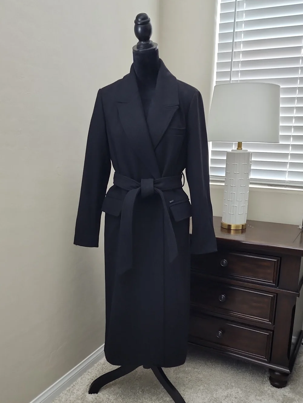 Michael Kors Black Long Belted Trench Peacoat
